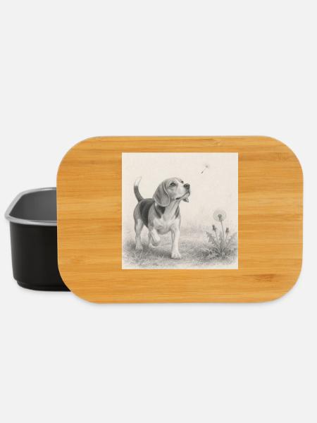 Dessin au crayon beagle avec pissenlit - Boîte à goûter - noir