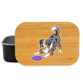 Australian Shepherd with purple Frisbee - Lunch Box - black - Front