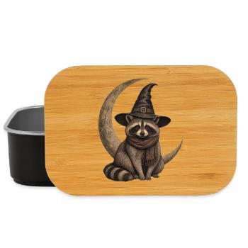 Raton laveur avec chapeau de sorcière avant le croissant de lune à Halloween - Boîte à goûter - noir - Devant