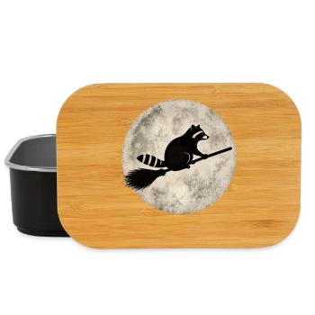 Raccoon on broom before full moon Halloween Funny - Lunch Box - black - Front