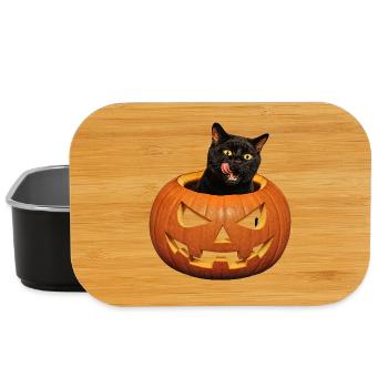 Halloween Cat with Pumpkin Retro Scary Motif - Lunch Box - black - Front