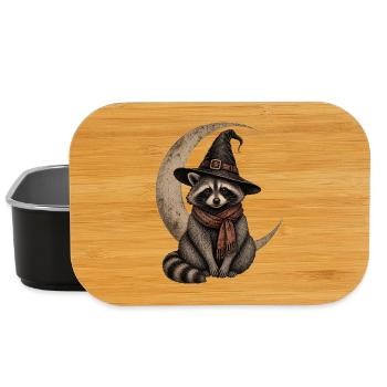 Raton laveur d’Halloween avec croissant de lune et chapeau de sorcière - Boîte à goûter - noir - Devant
