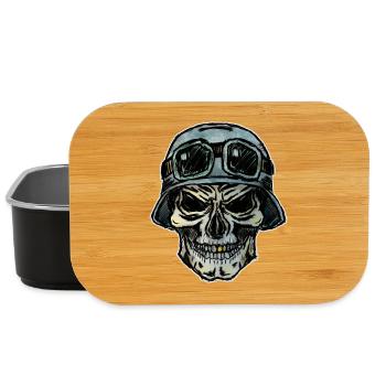 Tête de mort crazy biker avec casque - Boîte à goûter - noir - Devant