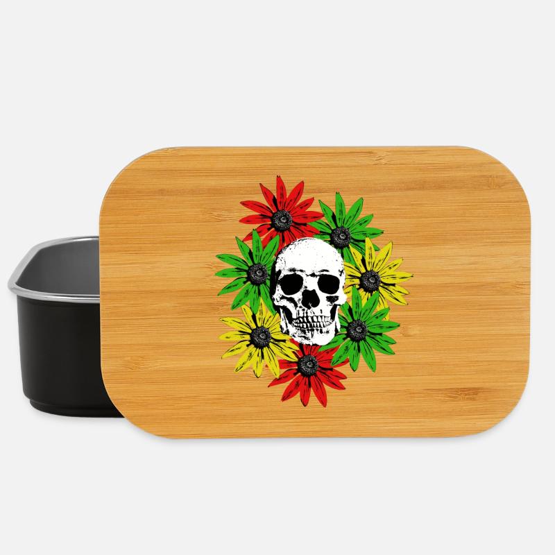 Blumen gerahmter Totenkopf - Lunch Box - Schwarz