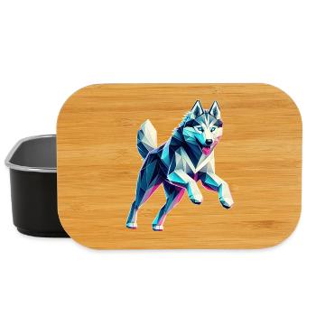 Hund Husky läuft Origami Geometrisch 3D - Lunch Box - Schwarz - Vorne