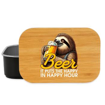 Happy Hour Bier Faultier Geschenk - Lunch Box - Schwarz - Vorne