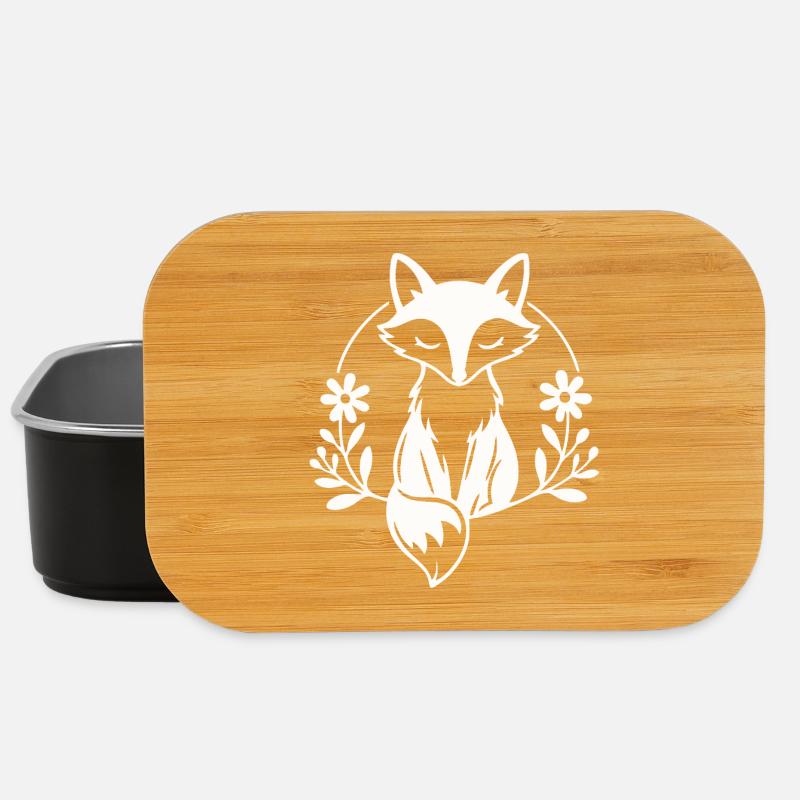 Serene Fox mit Blumenkranz Nature Line Art - Lunch Box - Schwarz
