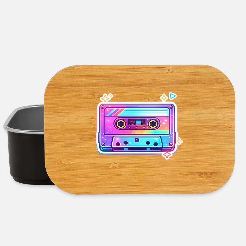Neon Regenbogen Kassette Sticker - Lunch Box - Schwarz