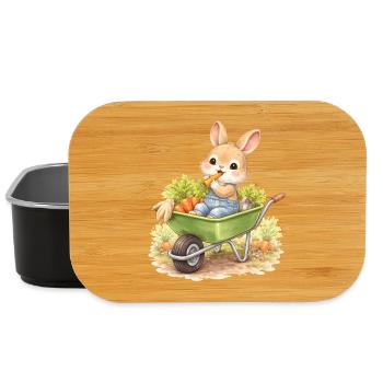 Süßer Hase mit Karotten in Schubkarre  - Lunch Box - Schwarz - Vorne