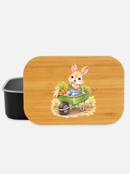 Un joli lapin avec des carottes dans une brouette - Boîte à goûter - noir