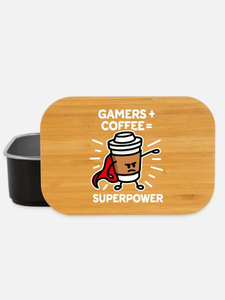Gamers + café = superpuissance - super héros - héros - Boîte à goûter - noir