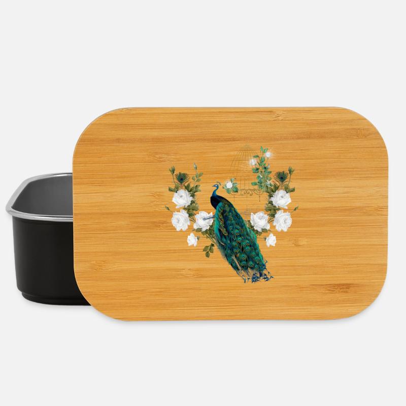 Wunderbarer Pfau, Weinlese - Lunch Box - Schwarz