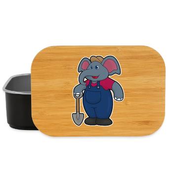 Elephant as farmer with shovel - Lunch Box - black - Front