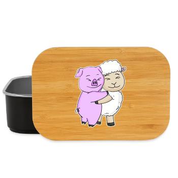 Schwein und Schaf niedliche Tiere knuddeln - Lunch Box - Schwarz - Vorne