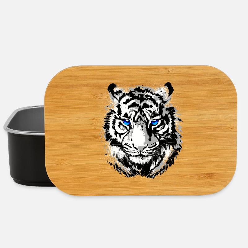 Tête de tigre - Tigre blanc - Chat sauvage - Boîte à goûter - noir