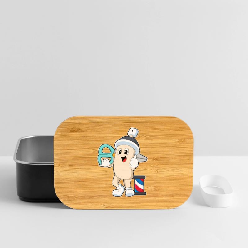 Laque de coiffure comme coiffeur avec des ciseaux Boîte à goûter