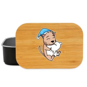 Katze mit Schlafmütze und Kissen - Lunch Box - Schwarz - Vorne