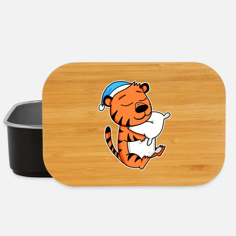 Tigre avec oreiller et bonnet de couchage - Boîte à goûter - noir