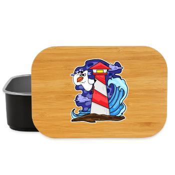 Lighthouse with seagull and waves - Lunch Box - black - Front