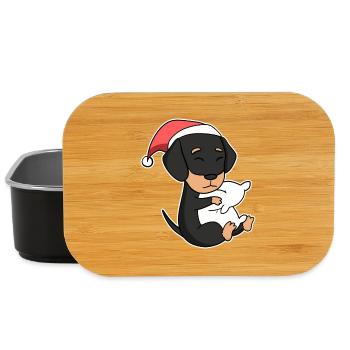 Dachshund dog Christmas sleep tired - Lunch Box - black - Front