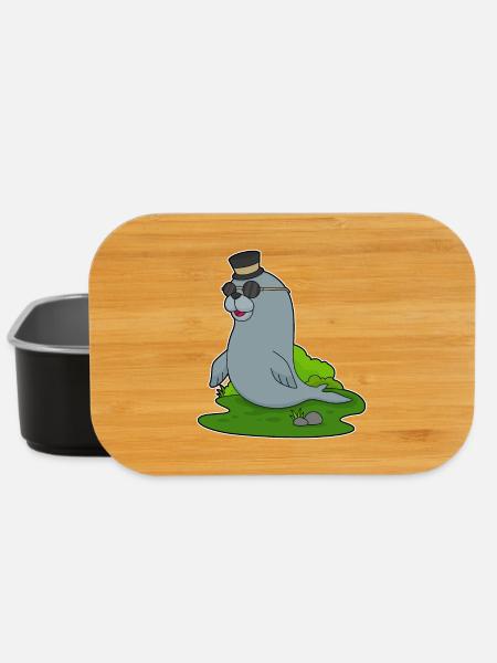 Seehund Gentleman Zylinder - Lunch Box - Schwarz