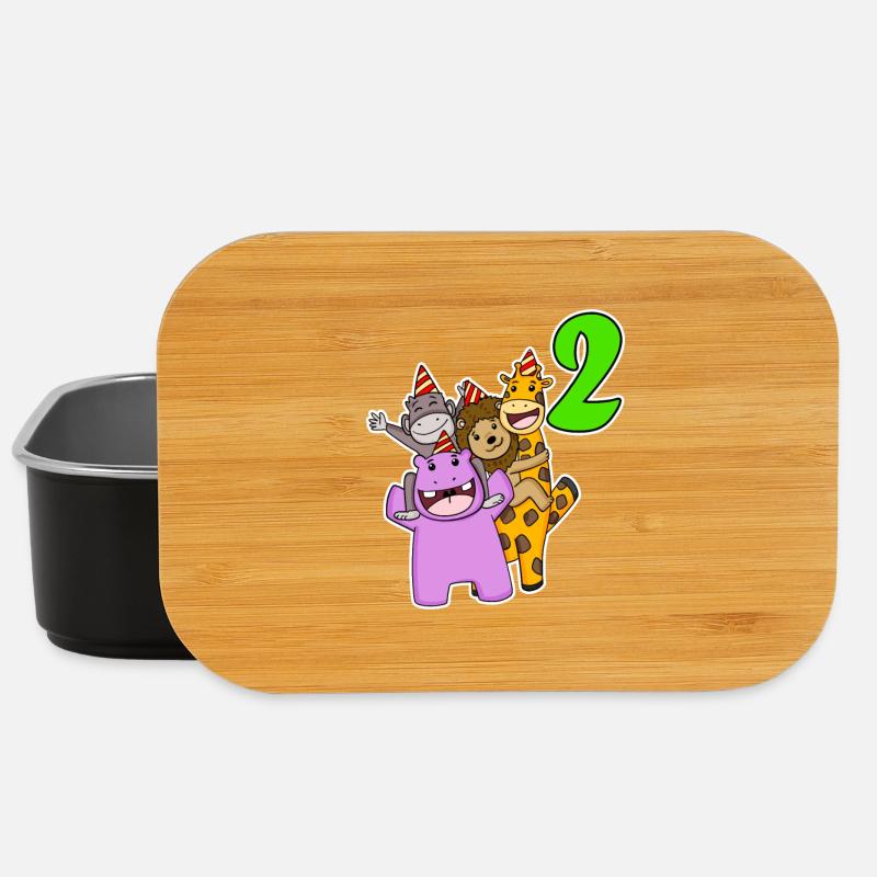 2 Jahre alt - 2 Geburtstag mit Tier Motiv - Lunch Box - Schwarz