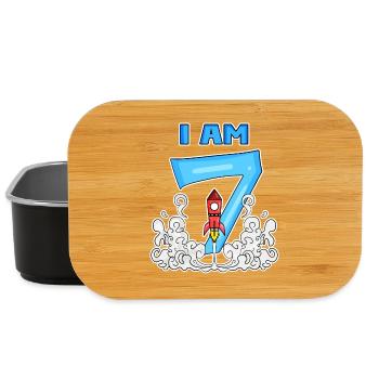 7th birthday - 7 years old Young rocket astronaut - Lunch Box - black - Front