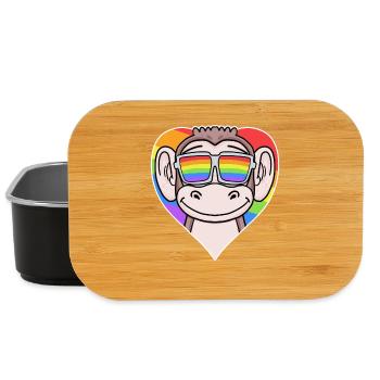 Gay Animal Monkey Rainbow Heart - Lunch Box - black - Front