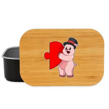Pig Groom Heart Wedding - Lunch Box - black - Front