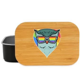 Gay Rainbow Heart Animal Owl - Lunch Box - black - Front