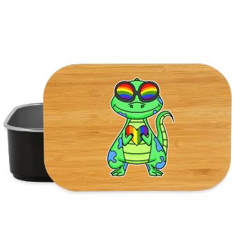 Gay Regenbogen Herz Dinosaurier - Lunch Box - Schwarz - Vorne