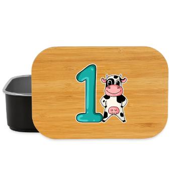 1 an - inscription scolaire - motif vache - Boîte à goûter - noir - Devant