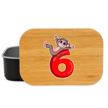 6 years old - 6th birthday with animal motif - monkey - Lunch Box - black - Front