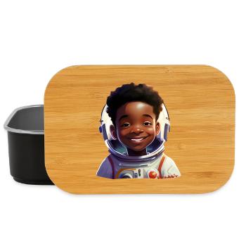 Young female astronaut with rays - Lunch Box - black - Front