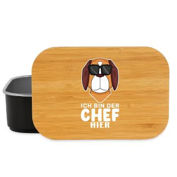 cooler Hund Bernhardiner Chef Spruch - Lunch Box - Schwarz - Vorne