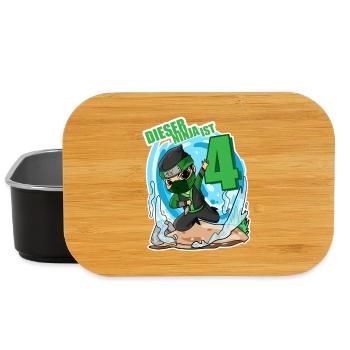Geburtstag Junge Ninja Grün - 4 Jahre Vier - Lunch Box - Schwarz - Vorne