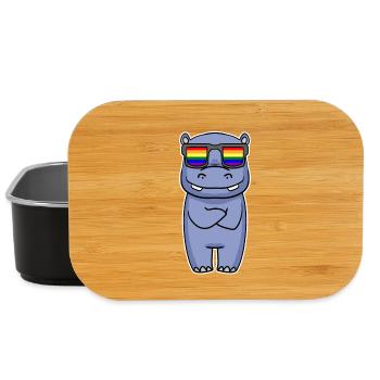 Arc-en-ciel - Hippopotame avec lunettes - Boîte à goûter - noir - Devant