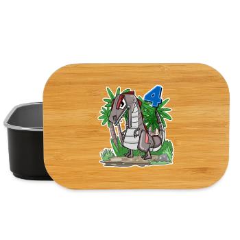 4 ans - 4ème anniversaire avec motif animal - Dino - Boîte à goûter - noir - Devant