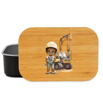 Construction worker child with excavator - Lunch Box - black - Front