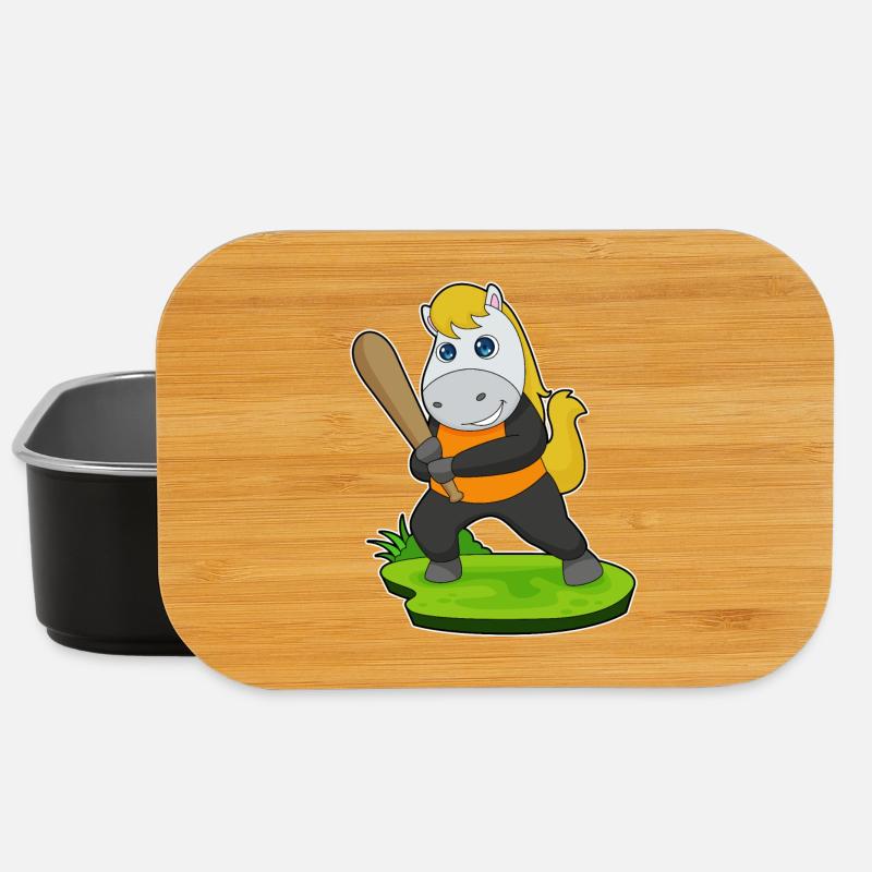 Pferd Baseball Baseballschläger - Lunch Box - Schwarz