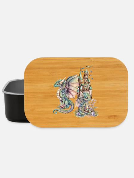 Fantasie-Drachen mit Märchenschloss - Lunch Box - Schwarz