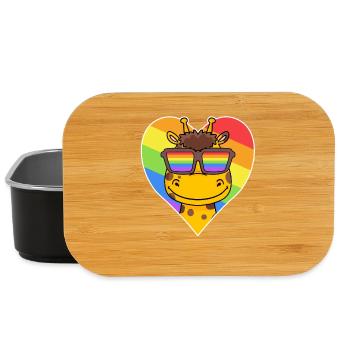 Rainbow - giraffe with glasses and heart - Lunch Box - black - Front
