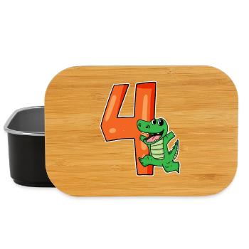 4 Geburtstag 4 Jahre alt mit Tier Motiv - vier - Lunch Box - Schwarz - Vorne