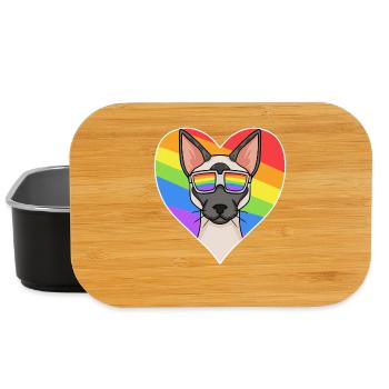 Regenbogen - Katze Siamkatze mit Brille und Herz - Lunch Box - Schwarz - Vorne