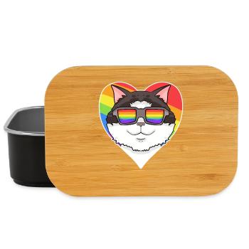 Regenbogen - Katze Ragdoll mit Brille und Herz - Lunch Box - Schwarz - Vorne