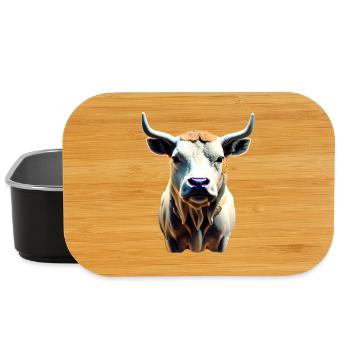 Cow - bull with horns - Lunch Box - black - Front