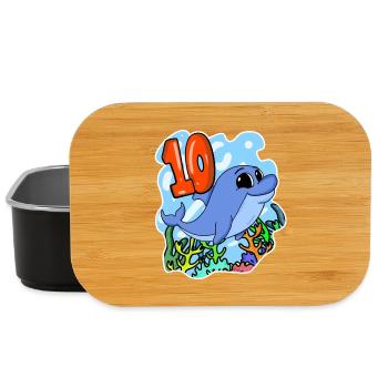 10th Birthday Motif Dolphin - ten years - Lunch Box - black - Front