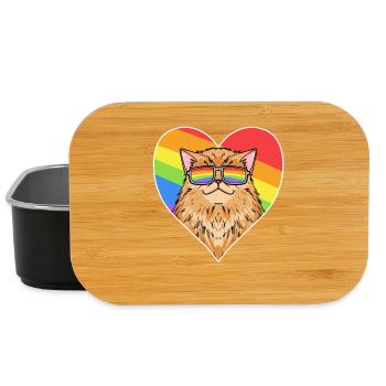 Regenbogen - Katze Perserkatze mit Brille und Herz - Lunch Box - Schwarz - Vorne
