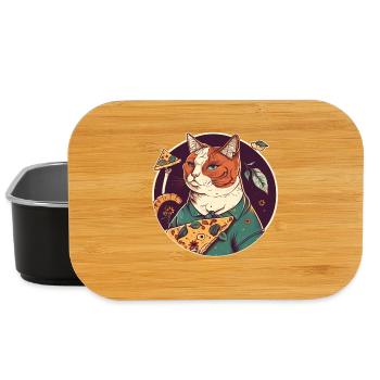 cat with slices of pizza - Lunch Box - black - Front