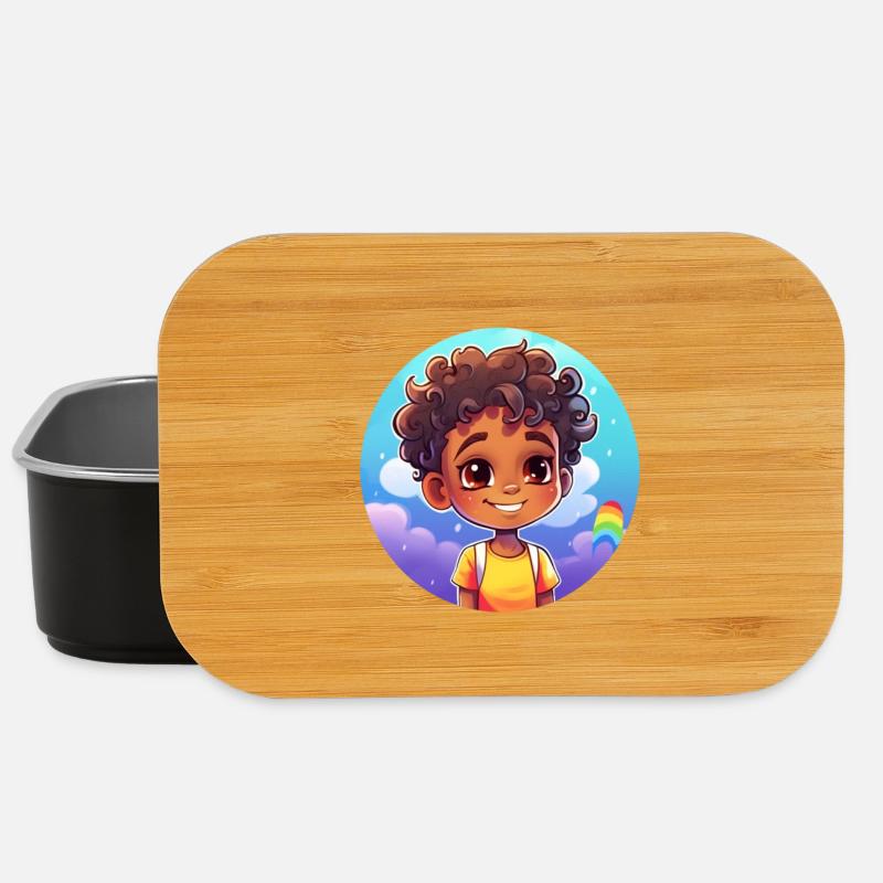 Lebensfroher Kindercharakter mit Regenbogen - Lunch Box - Schwarz